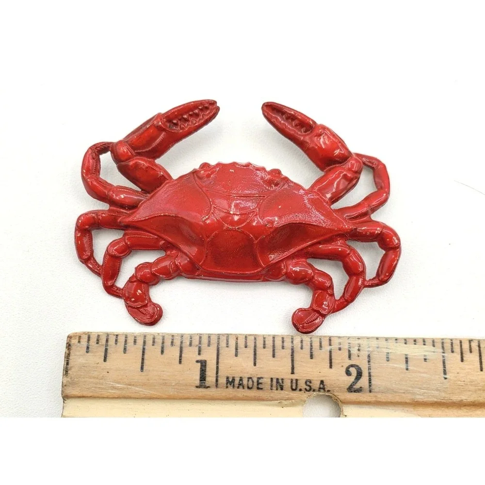 Vintage Red Enamel Painted on Tin Crab Brooch Pin